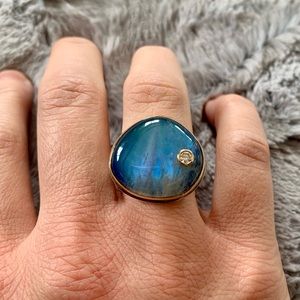 Rainbow moonstone ring with diamond accent
